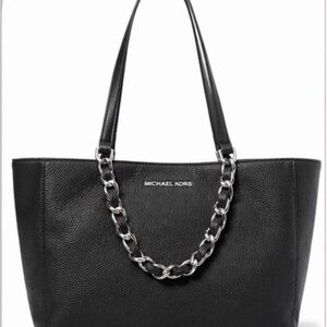 Michael Kors Black Pebbled Leather Tote with Chain Detail